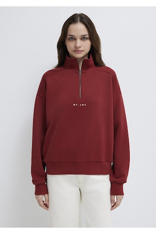 Mavi - Mvjns Nakışlı Yarı Fermuarlı Kırmızı Sweatshirt 1s10533-70411 Kırmızı
