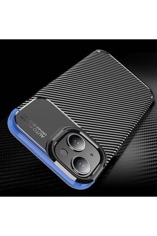 Apple Uyumlu iPhone 15 Kilif Lens Karbon Serisi Negro Silikon Kapak