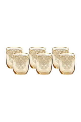 Bohemia Queen Meşrubat Bardak Amber Mat Altın 6 'lı