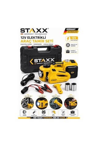 Staxx St12ryma Premium Muhteşem Kriko Seti Elektrikli Kriko Kompresör Bijon Sökme Ve Led Fenerli Ful