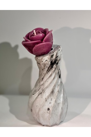 Purple Rose-el Yapımı Dekoratif Mum Vazo Özel Tasarım Çiçek Detaylı Mum Mor-gr