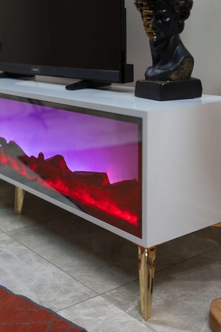 Leon Şömineli Tv Ünitesi 170 X 30 Beyaz Beyaz