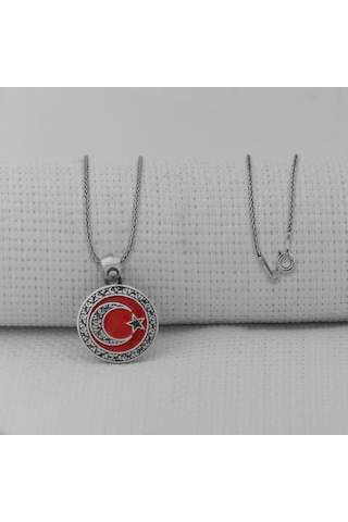 Takıhan Gravür İşlemeli 925 Ayar Gümüş Küçük Boy Ay Yıldız Kolye