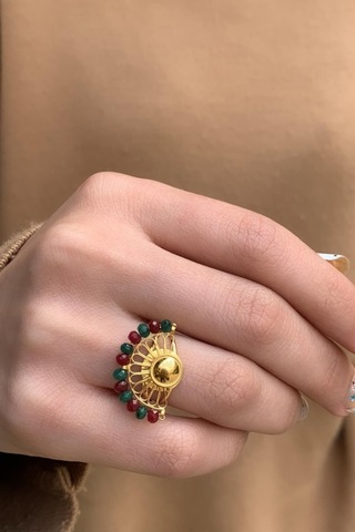 14 Ayar Altın Renkli Yelpaze Yüzük Sarı Altın