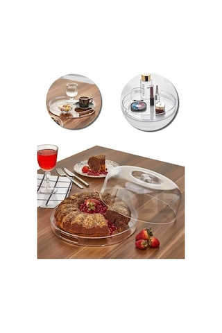 2 Adet Kristal Fanus Set-1 Adet 27 Cm Yuvarlak 1 Adet 25x18 Cm Kare Fanus-kek Fanusu Sunumluk Şeffaf