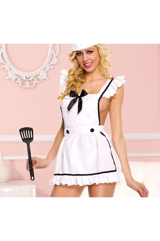 New Dreams Modern Dikkat Çekici Beyaz Başlıklı Aşçı Tasarım Jartiyer Gecelik Beyaz