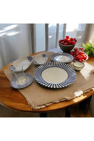 Marianna Db1936 Linea 32 Parça 6 Kişilik Kahvaltı Seti Mavi - Beyaz