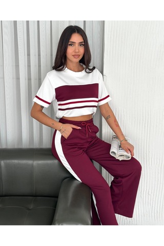 Elaxi Modal Kumaş Çizgili Takım Bordo
