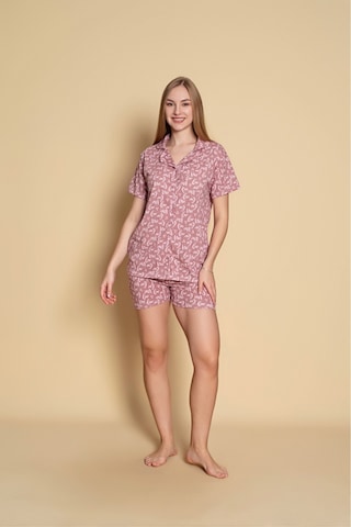 SUDE HOMEWEAR Kadın Gömlek Şort Desenli Pijama Takımı Mor