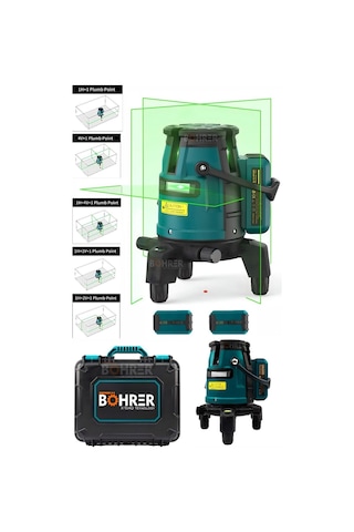 Hb0044t Çok Hatlı Lazer Hizalama 4 Dikey 1 Yatay Çizgi 360 C Dönen Taban Şarj Edilebilir Batarya 30m Menzil