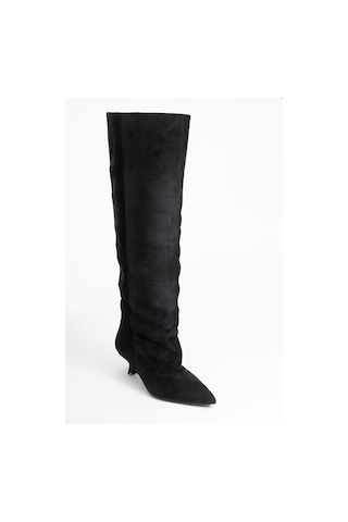 Luvishoes Luvi Shoes Zach Siyah Süet Diz Üstü Kadın Kısa Topuklu Çizme Siyah Süet