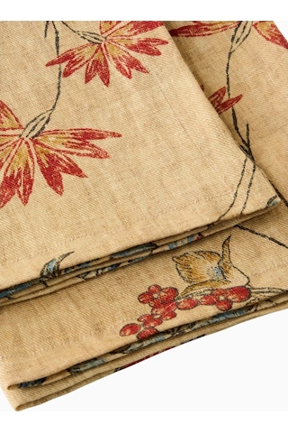 The House Of Lyria Diomma Floral Desenli, Italyan Tasarımı Keten Peçete Seti Peçeteler Bej 45 X 45 Cm