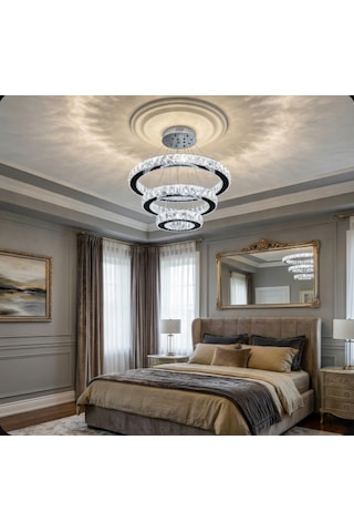 Ala Lighting Plaket Kristal Taş Işlemeli 201 Krom Paslanmaz Ledli Avize Krom Ayna