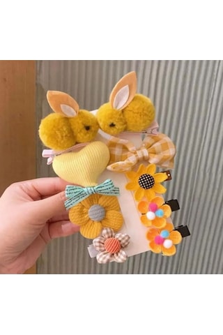 Batu Kız Bebek Ve Çocuk Tavşan Figürlü Toka Seti Hardal