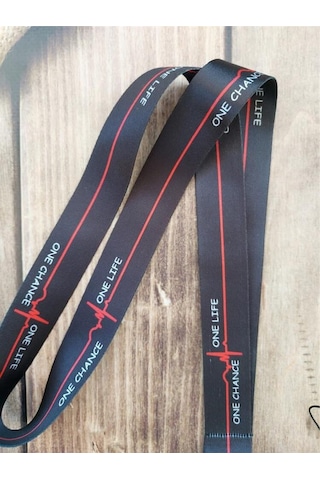 One Life One Chance Siyah Kalp Ritmi Kart Askısı Yaka Kartı Boyun Askı İpi Telefon Askısı