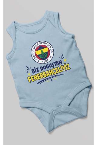Morivokids Biz Doğuştan Fenerbahçeliyiz Sıfır Kollu Bebek Zıbını %100 Pamuk Bebe Mavisi
