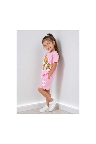 Bubiee Baby Kız Çocuk Pembe Pamuklu Capybara Baskılı Cepsiz T-shirt Ve Şort Alt Üst Takım