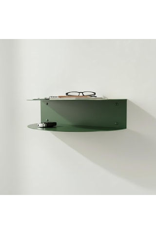Metal Duvar Rafı Anahtarlık Telefonluk Antre Koridor Dekoratif Organizer Oval Raf 35x12x12 Cm Yeşil