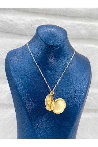 Gold Renk Kapaklı Alya Model Kadın Gümüş Kolye - Alya Kolyesi Gümüş