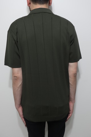 Santa Dmctekstil Erkek 2500 Çizgili Spor Kesim Rahat Kalıp Polo Yaka Battal Triko T-shirt Haki
