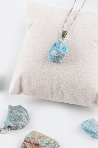 Sertifikalı Ham Işlenmemiş Doğal Apatit Taşı Kolye Gümüş Aparatl Çok Renkli