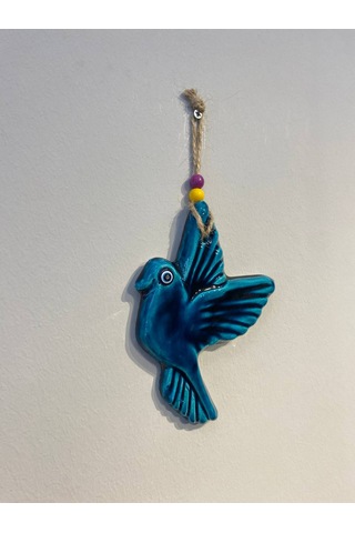 El Yapımı Nazar Boncuğu, Duvar Dekorasyon Ürünü, Seramik, El İşçiliği, Turkuaz Renkte Kuş Desenli -