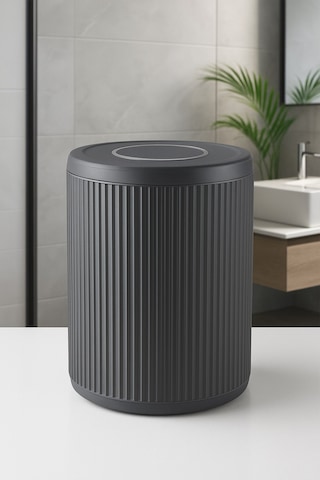 Lines Serisi Gri Banyo Seti, 5 Parça Lüks Akrilik Çöp Kovası, Fırça, Sabunluk Banyo Aksesuar Seti 3375