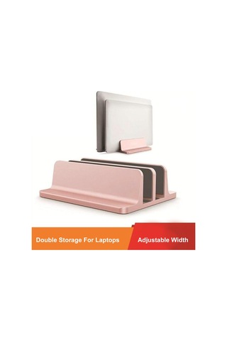 Ximistore9 Alüminyum Çift Slot Dikey Laptop Tutucu - Genişlik Ayarlanabilir Masaüstü Organizatör - 17 İnç'e Kadar Bilgisayar Ve Kitap Stantı Gümüş