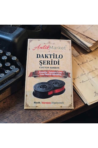 Antik Market Daktilo Şeridi Kırmızı Siyah Çift Makaralı