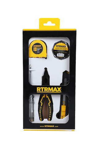 Rtrmax RTK7003 El Aleti Seti 5 Parça (Pense-Kontrol Kalemi-Elektrik Bandı-Metre-Maket Bıçağı)