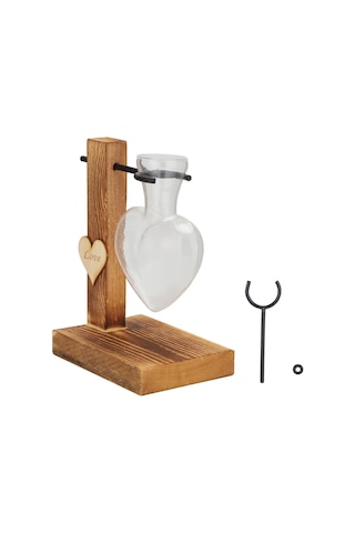 Suofeng Ahşap Tabanlı Cam Süs Vazo, Retro Tarz Su Bitkisi Kabı, Masaüstü Dekorasyon, Ev Ofis Süsleme