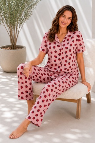 Nisanca Kısa Kol Gömlek Yaka Ultra Soft Kadın Pijama Takımı - Bordo