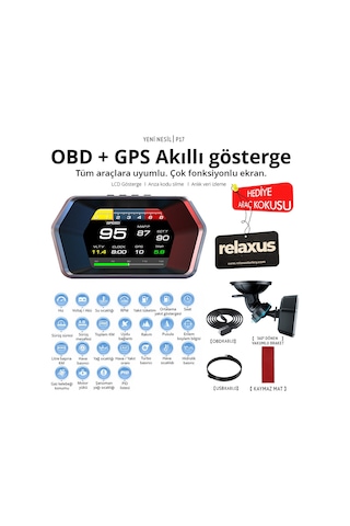 OBD + OBD 2 + GPS Çift Modlu Araç HUD LCD Ekranlı Akıllı Gösterge ve Arıza Tespit Cihazı + Koku