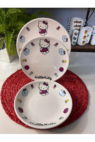 6 Parça Hello Kitty Model Çocuk Yemek Takımı Beslenme Seti Çok Renkli