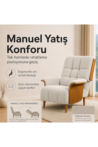 Smarto Genova Sabit Ergonomik Ekru Polyester Kumaş Tv Koltuğu Berjer Baba Koltuğu