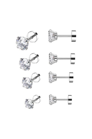 Ehediye Chavin Gri Çelik 4 Takım Taşlı Bayan Erkek Küpe Eb59By