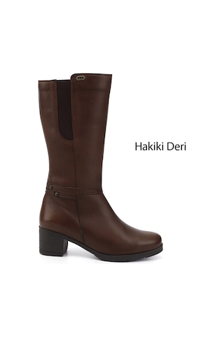 Gönderi(R) Gönderir Kadın Kahve Antik Fermuarlı Kalın Topuklu Hakiki Deri Çizme Gkzc134gn514 Kahverengi