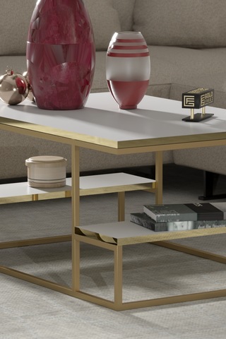 Delux Orta Sehpa Gold Beyaz 90x60 Cm Çok Renkli