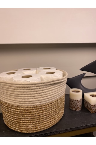 Jüt Tuvalet Kağıdı Düzenleyici, 30 X 20 Jüt Sepet, Çok Amaçlı Organizer Hasırkrem