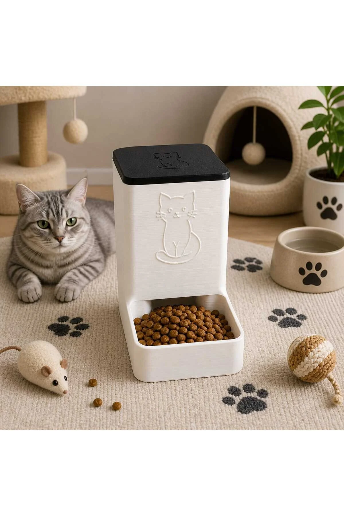 Akıllı Kedi Mama Kabı Otomatik Besleyici, Modern Tasarım, Kaymaz Taban, Hijyenik Mama Dispenser