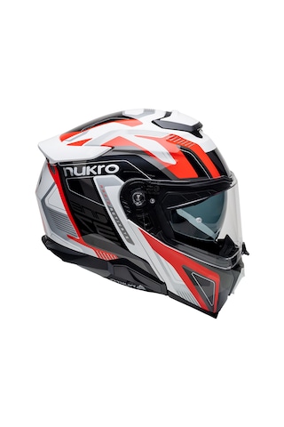 Nukro 937-sv Çene Açılır Motosiklet Kaskı Beyaz - Kırmızı - Siyah