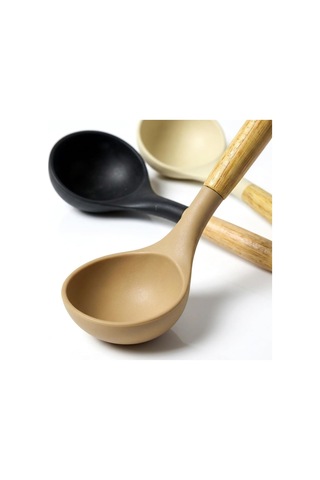30 Cm Bambu Saplı Silikon Kepçe, Derin Hazneli Servis Kepçesi, Çorba Sulu Yemek Sos Ve Bakliyat İçin Mutfak Kepçe
