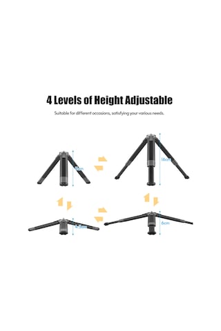 Wezone Alüminyum Masaüstü Tripod + Çift Kullanimli Soğuk Ayaklı Kafa - 4 Bölmeli Yükseklik Ayarı, 360 Döner, 3kg Yük Taşıma Kapasitesi Gümüş