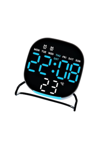 Valkyrie Dijital Led Siyah Masa Saati Alarm Beyaz Derece 3 Kademe Işık, Usb Destekli Modern Gece Lambalı Saat