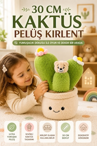 30 Cm Kaktüs Figürlü Pelüş Bebek Kırlent Çocuk Odası Dekoratif Yumuşak Oyuncak Yastık Minder Renkli