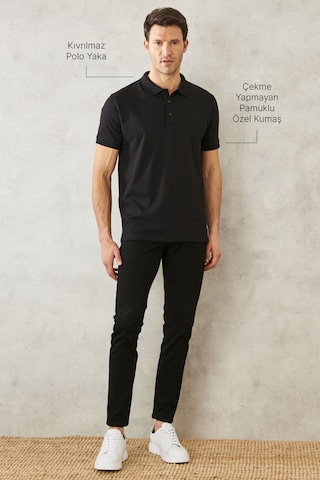 Ac&Co / Altınyıldız Classics 4A4820200047Sss3XL Düğmeli Polo Yaka Cepsiz Slim Fit Erkek Tişört - Siyah