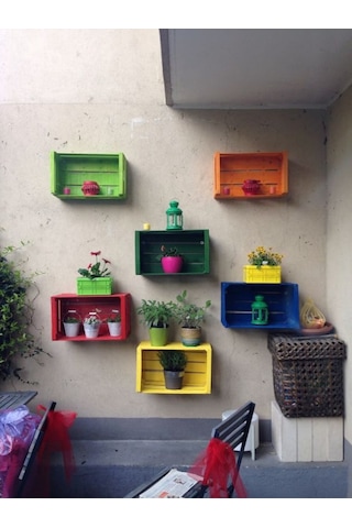 Antinkuntinci Ahşap Kasa Raf Çiçeklik Kitaplık Renkli Mini Kasa (371686393)