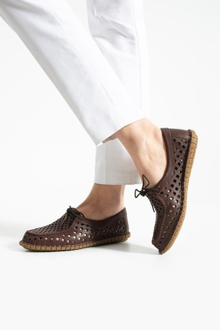 Dabab Shoes Vırena Kadın Acı Kahve Hakiki Deri File Bağcıklı Düz Taban Yazlık Babet Loafer Ayakkabı Kahverengi