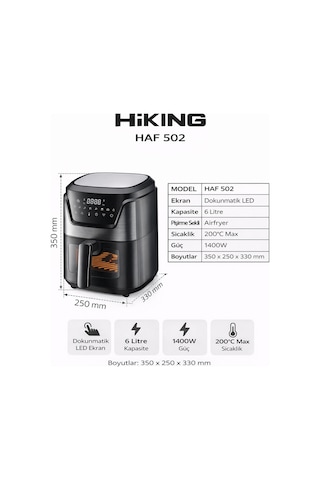 Hiking HAF-502 6 LT Digital Air Fryer Yağsız Fritöz