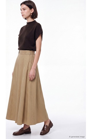 Lcw Modest Bej Beli Lastikli Gabardin Kloş Etek
